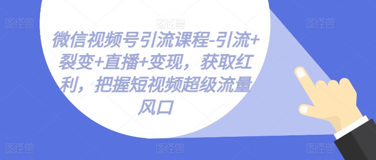 微信視頻號引流課程-引流+裂變+直播+變現(xiàn)，獲取紅利，把握短視頻超級流量風口-淘米項目網(wǎng)