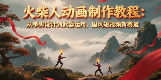火柴人动画制作教程：从拳脚设计到武器运用，国风短视频新赛道-淘米副业