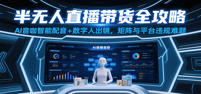 半无人直播带货全攻略：AI音咖智能配音+数字人出镜，解决账号矩阵与平台违规难题-淘米副业