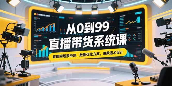 从0到99直播带货系统课，直播间场景搭建，数据优化方案，爆款话术设计-淘米副业