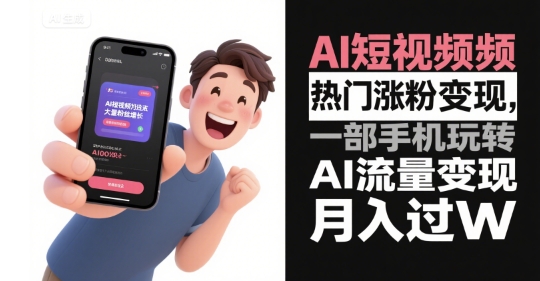 AI短视频热门涨粉变现，一部手机玩转AI流量变现，月入过W-淘米副业