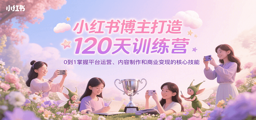 小红书博主打造120天训练营，0到1掌握平台运营、内容制作和商业变现-淘米副业