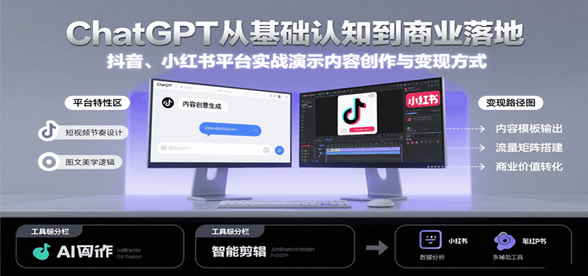 ChatGPT从基础认知到商业落地，实战演示抖音、小红书等平台的内容创作与变现-淘米副业