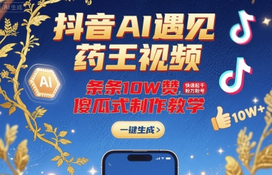 抖音AI遇见药王视频，条条10W赞，快速起千粉万粉号，傻瓜式制作教学-淘米副业