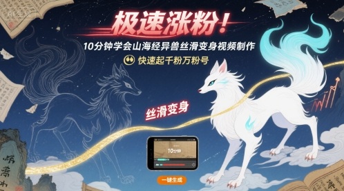 极速涨粉！10分钟学会山海经异兽丝滑变身视频制作，快速起千粉万粉号-淘米副业