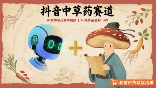抖音中草药赛道，用AI做中草药故事视频，45条作品涨粉13W，橱窗带货猛猛出单-淘米副业