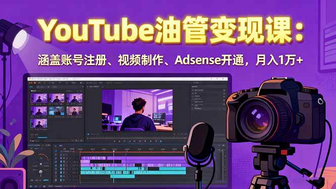 2025YouTube油管变现课：涵盖账号注册、视频制作、Adsense开通，月入1万+-淘米副业