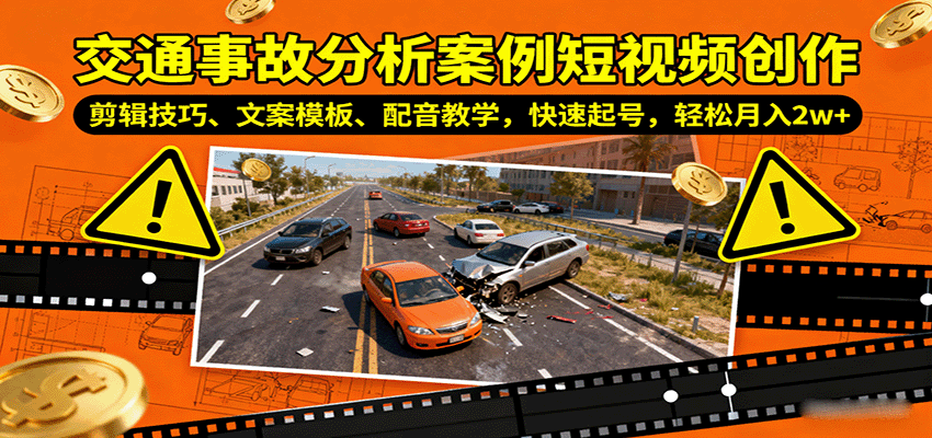 交通事故分析案例短视频创作，剪辑技巧、文案模板、配音教学，快速起号，轻松月入2w+-淘米副业