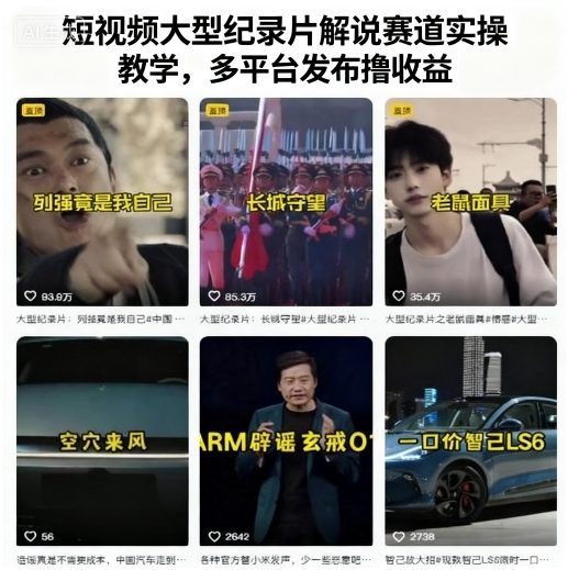 短视频大型纪录片解说赛道实操教学，多平台发布撸收益-淘米副业