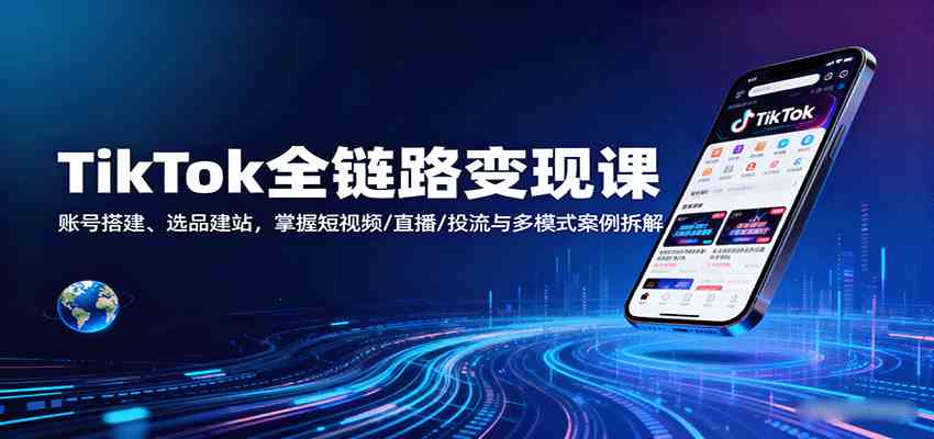 TikTok全链路变现课：账号搭建、选品建站，掌握短视频/直播/投流与多模式案例拆解-淘米副业