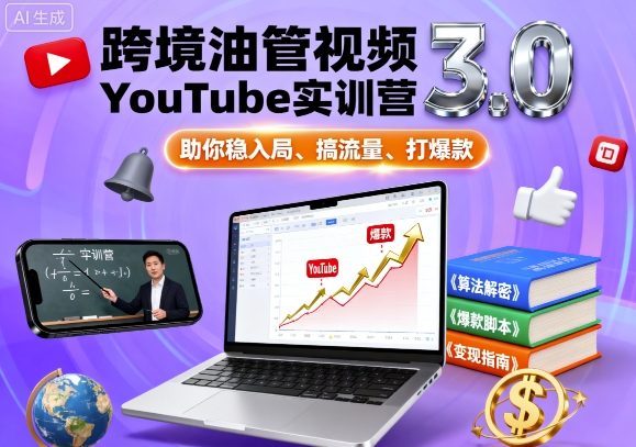 跨境油管视频YouTube实训营3.0，助你稳入局、搞流量、打爆款-淘米副业