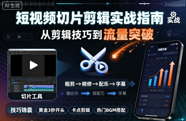 短视频切片剪辑实战指南，从剪辑技巧到流量突破-淘米副业