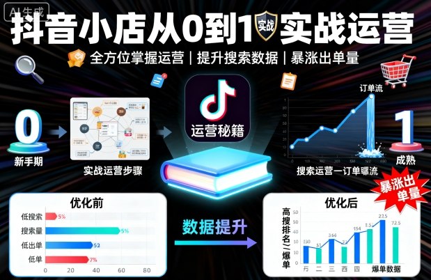 抖音小店从0到1实战运营，帮你全方位掌握小店运营，提升搜索数据与出单量-淘米副业