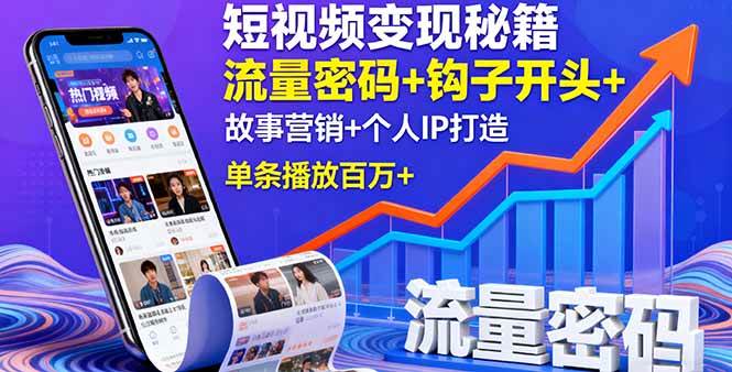 短视频变现秘籍，流量密码+钩子开头+故事营销+个人IP打造，单条播放百万+-淘米副业