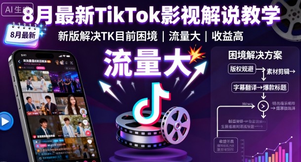 8月最新TikTok影视解说教学，新版解决TK目前困境，流量大，收益高-淘米副业