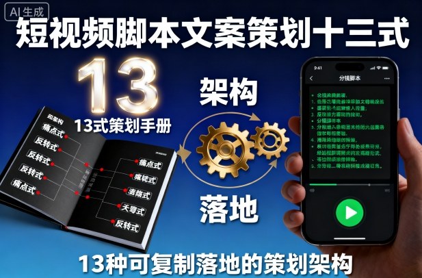 短视频脚本文案策划十三式，13种可复制落地的策划架构-淘米副业