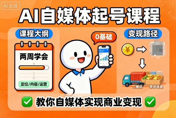 AI自媒体起号课程，0基础小白两周学会，教你自媒体实现商业变现-淘米副业