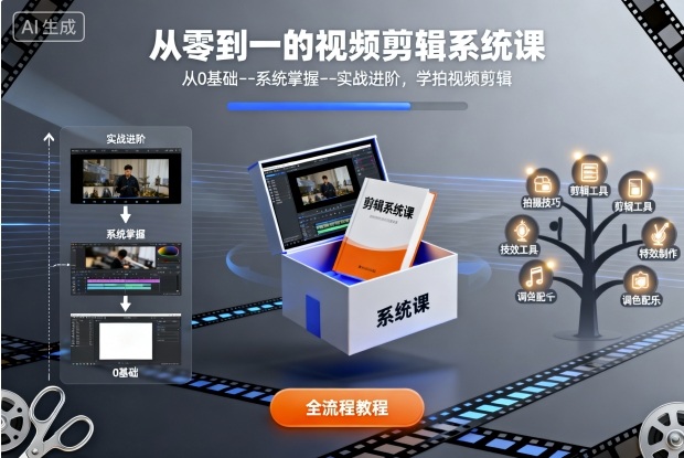 从零到一的视频剪辑系统课，从0基础–系统掌握–实战进阶，学拍视频剪辑-淘米副业