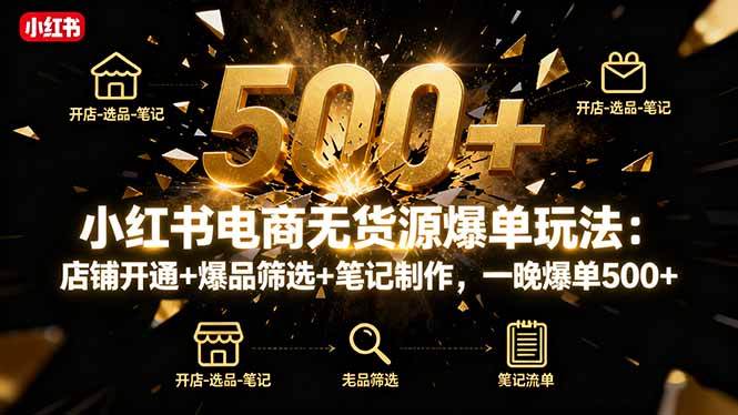 小红书电商无货源爆单玩法：店铺开通+爆品筛选+笔记制作，一晚爆单500+-淘米副业