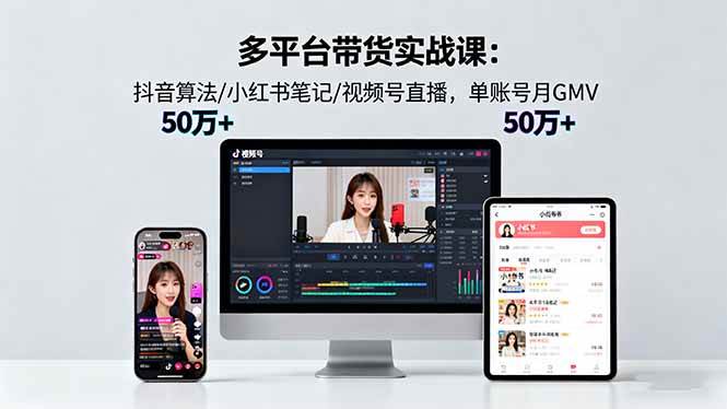 多平台带货实战课18.0：抖音算法/小红书笔记/视频号直播，单账号月GMV50w+-淘米副业