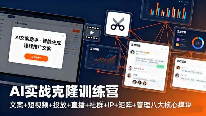 AI实战克隆训练营：文案+短视频+投放+直播+社群+IP+矩阵+管理八大核心模块-淘米副业