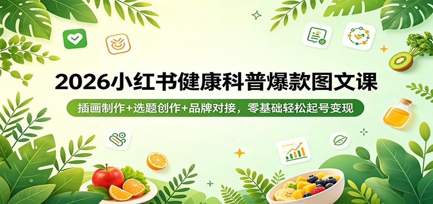 2026小红书健康科普爆款图文课：插画制作+选题创作+品牌对接，零基础轻松起号变现-淘米副业
