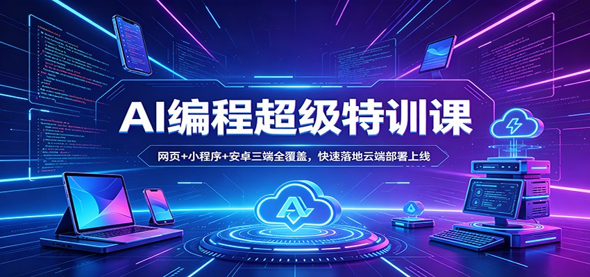 AI编程超级特训课：网页+小程序+安卓三端全覆盖，快速落地云端部署上线-淘米副业