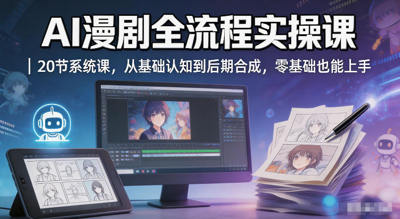 AI漫剧全流程实操课｜20节系统课，从基础认知到后期合成，零基础也能上手-淘米副业