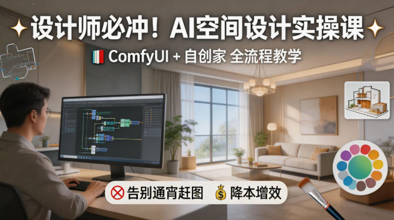 设计师必冲！AI空间设计实操课，ComfyUI+自创家全教学，告别通宵赶图，降本增效-淘米副业