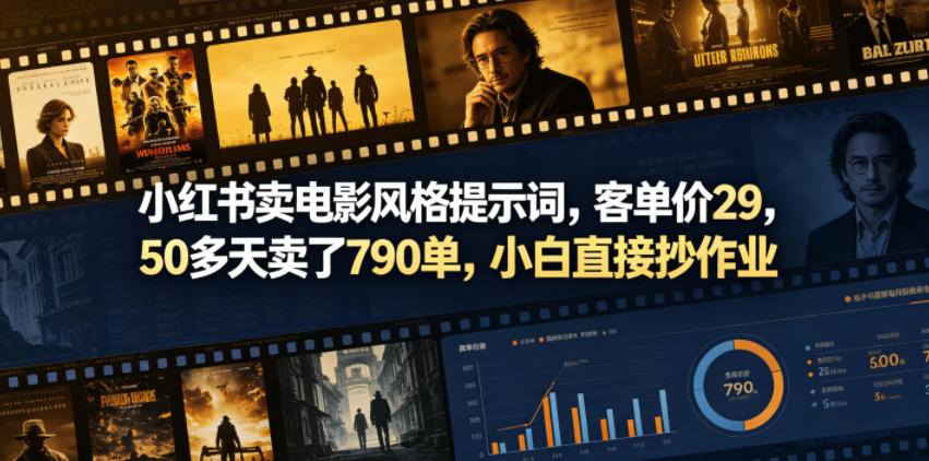 小红书卖电影风格提示词，客单价29，50多天卖了790单，小白直接抄作业！-淘米副业