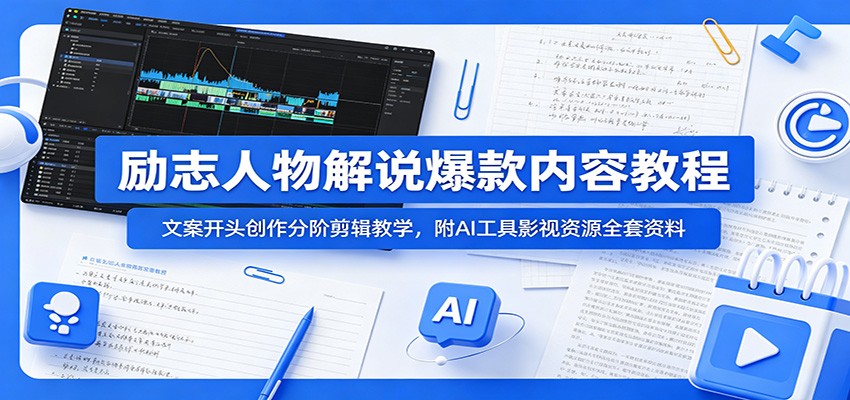 励志人物解说爆款内容教程：文案开头创作分阶剪辑教学，附AI 工具影视资源全套资料-淘米副业