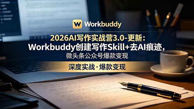 2026AI写作实战营3.0-更新：Workbuddy创建写作Skill+去AI痕迹，微头条公众号爆款变现-淘米副业
