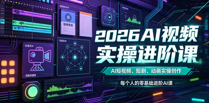 2026AI视频实操进阶课，AI短视频、短剧、动画实操创作，每个人的零基础进阶ai课-淘米副业
