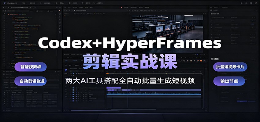 Codex+HyperFrames剪辑实战课：两大AI工具搭配全自动批量生成短视频-淘米副业