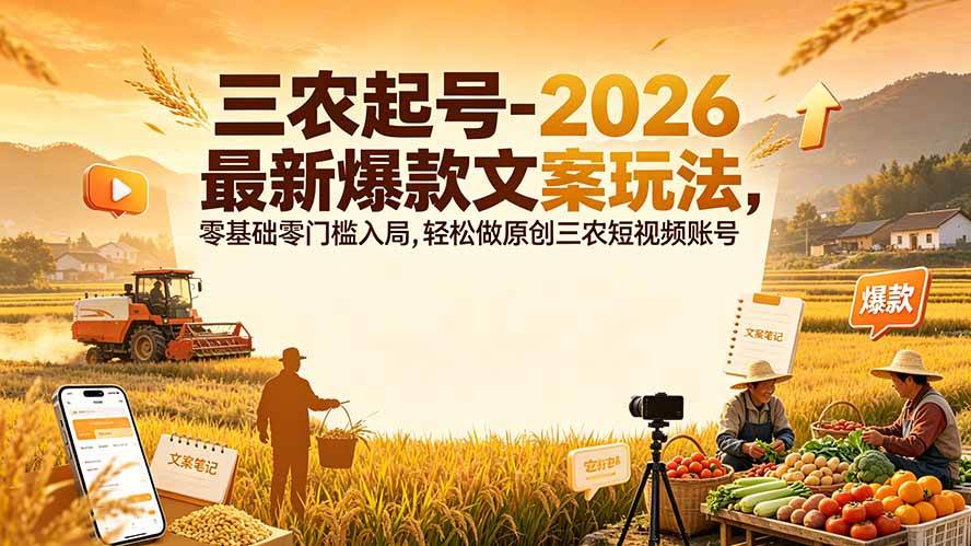 三农起号-2026 最新爆款文案玩法，零基础零门槛入局，轻松做原创三农短视频账号-淘米副业
