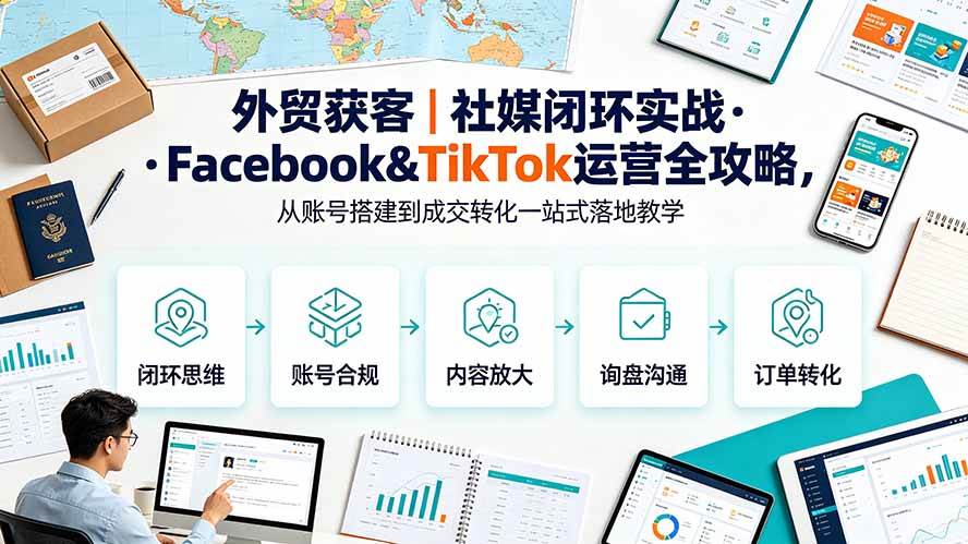 外贸获客｜社媒闭环实战·Facebook&TikTok运营全攻略，从账号搭建到成交转化一站式落地教学-淘米副业