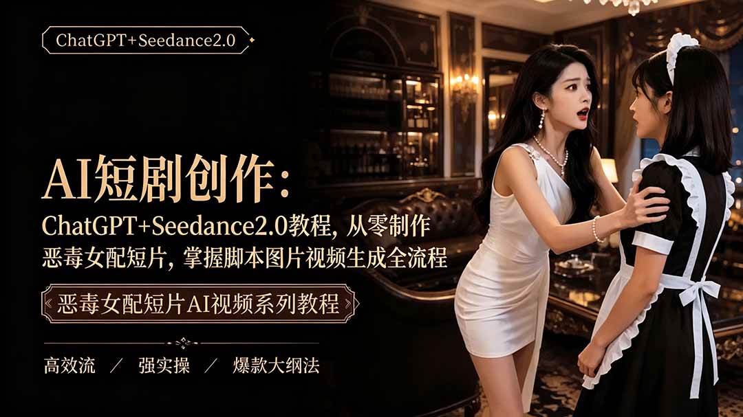 AI短剧创作：ChatGPT+Seedance2.0教程，从零制作恶毒女配短片，掌握脚本图片视频生成全流程-淘米副业