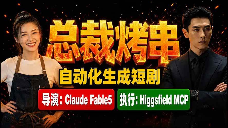 《总裁烤串》真人短剧全自动诞生！Claude Fable5 当导演，Higgsfield MCP 执行！-淘米副业