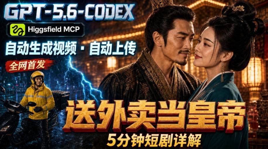 GPT-5.6 Codex+Higgsfield MCP：一条指令生成5分钟短剧并自动上传YouTube（油管）-淘米副业
