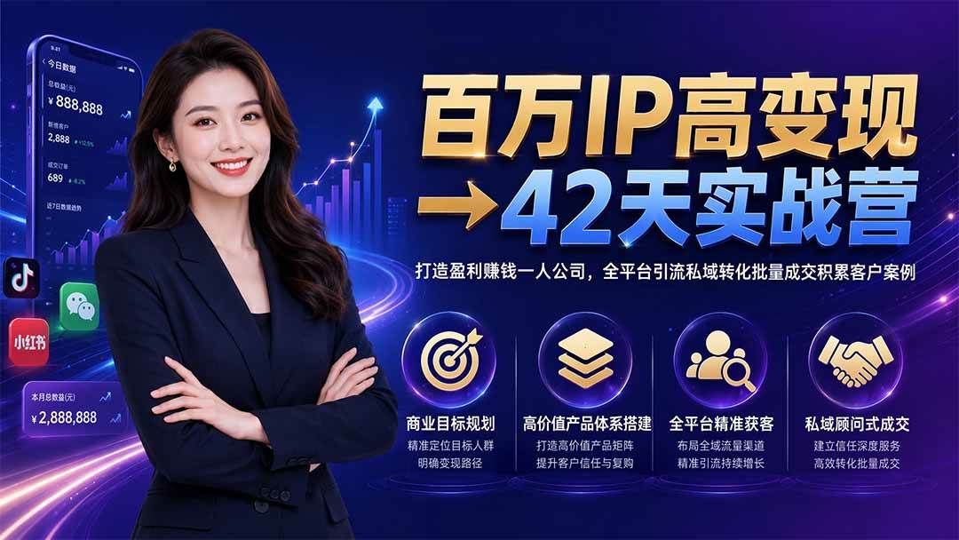 百万IP高变现→42天实战营｜打造盈利赚钱一人公司，全平台引流私域转化批量成交积累客户案例-淘米副业