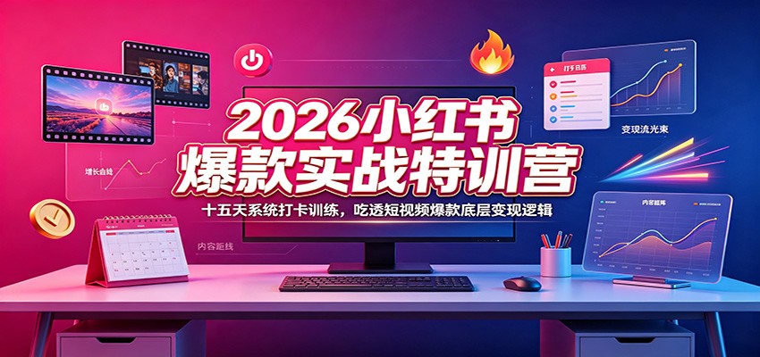 2026小红书爆款实战特训营：十五天系统打卡训练，吃透短视频爆款底层变现逻辑-淘米副业