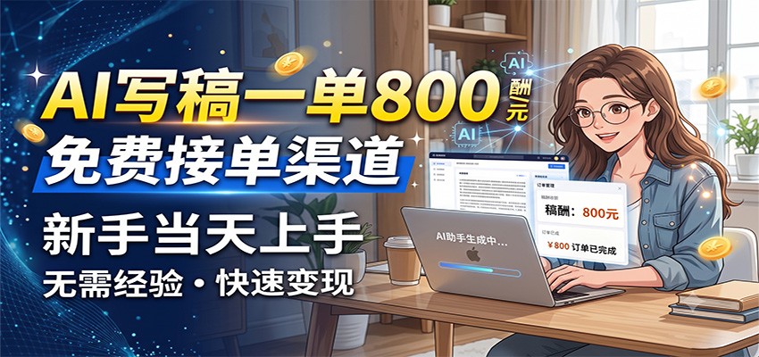 AI写稿一单800，免费接单渠道，一单一结几十到上千，新手当天上手-淘米副业