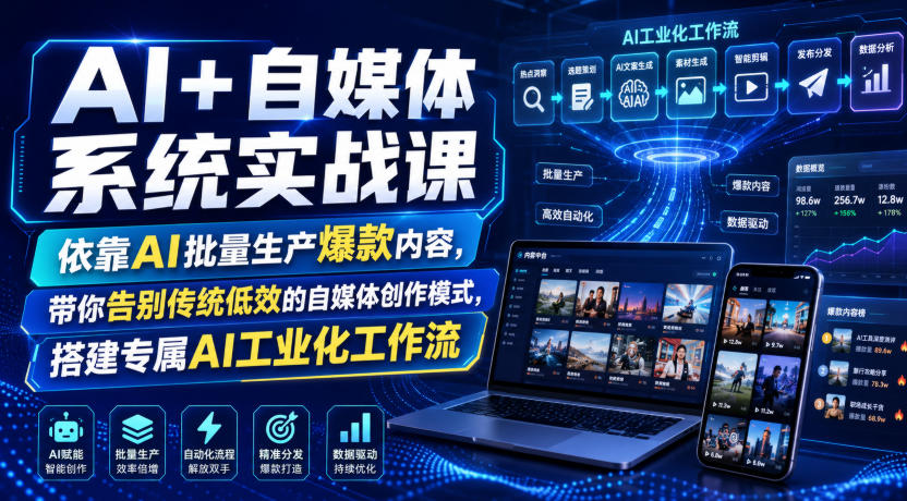 AI+自媒体系统实战课，依靠AI批量生产爆款内容，带你告别传统低效的自媒体创作模式，搭建专属AI工业化工作流-淘米副业