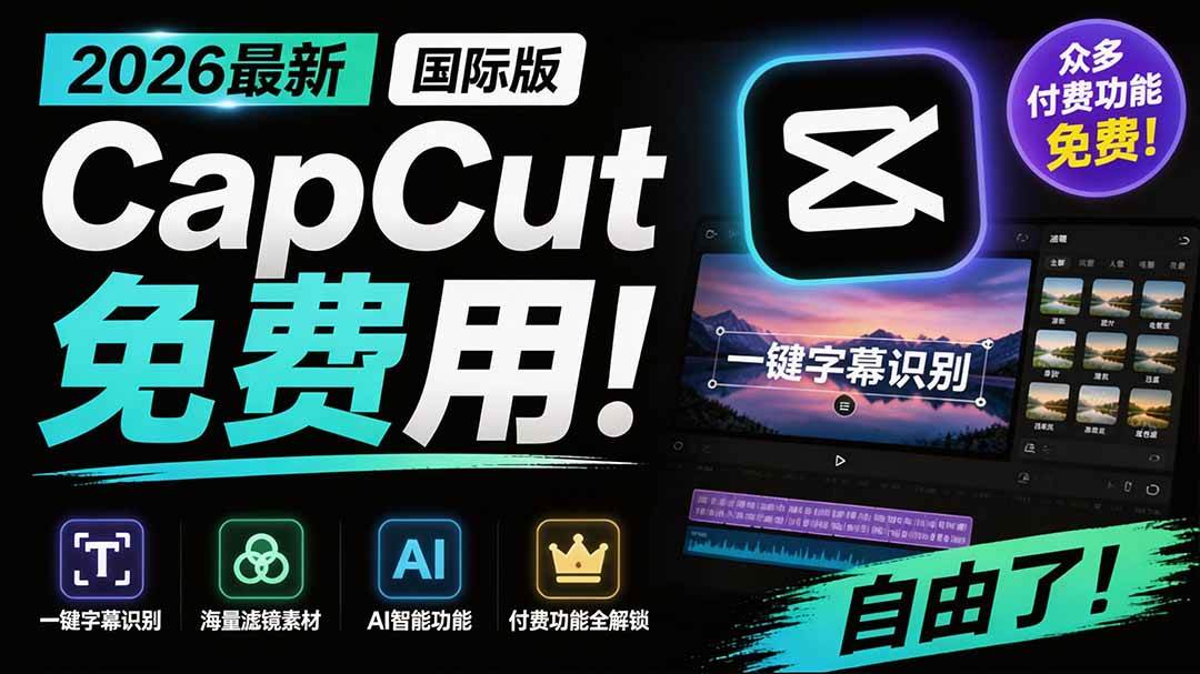 2026最新国际版剪映！CapCut 众多付费功能免费用，一键字幕识别 / 滤镜素材 / AI智能功能自由了 CapCut-淘米副业