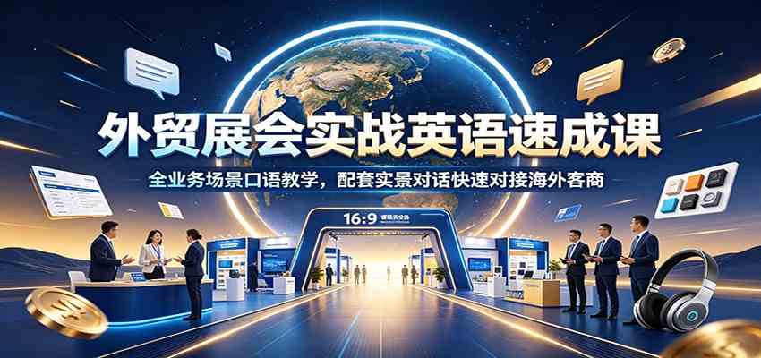 外贸展会实战英语速成课：全业务场景口语教学，配套实景对话快速对接海外客商-淘米副业