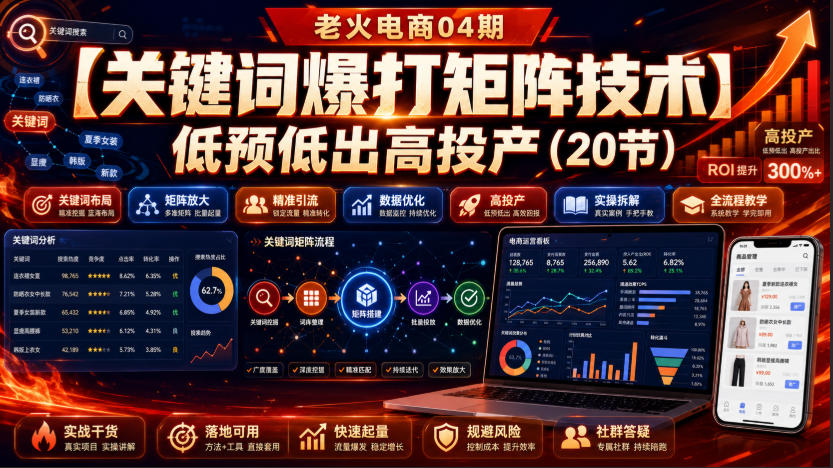 老火电商04期：【关键词爆打矩阵技术】低预低出高投产（20节）-淘米副业