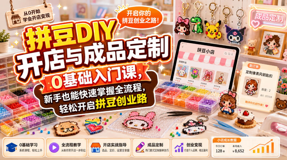 拼豆DIY开店与成品定制0基础入门课，新手也能快速掌握全流程，轻松开启拼豆创业路-淘米副业