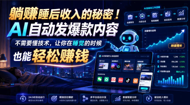 躺賺睡后收入的秘密！AI自动发爆款内容，不需要懂技术，让你在睡觉的时候也能轻松賺钱【原创双语字幕】-淘米副业