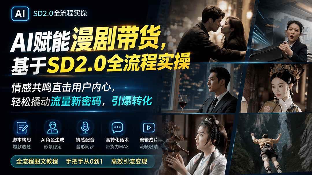 AI赋能漫剧带货,基于SD2.0全流程实操;情感共鸣直击用户内心,轻松撬动流量新密码,引爆转化 AI赋能漫剧带货,基于SD2.0全流程实操;情感共鸣直击用户内心,轻松撬动流量新密码,引爆转化