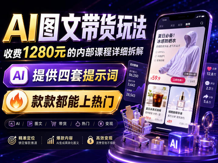 AI图文带货内部玩法，1280内部课程对外系统拆解，看完直接上手变现！-淘米副业